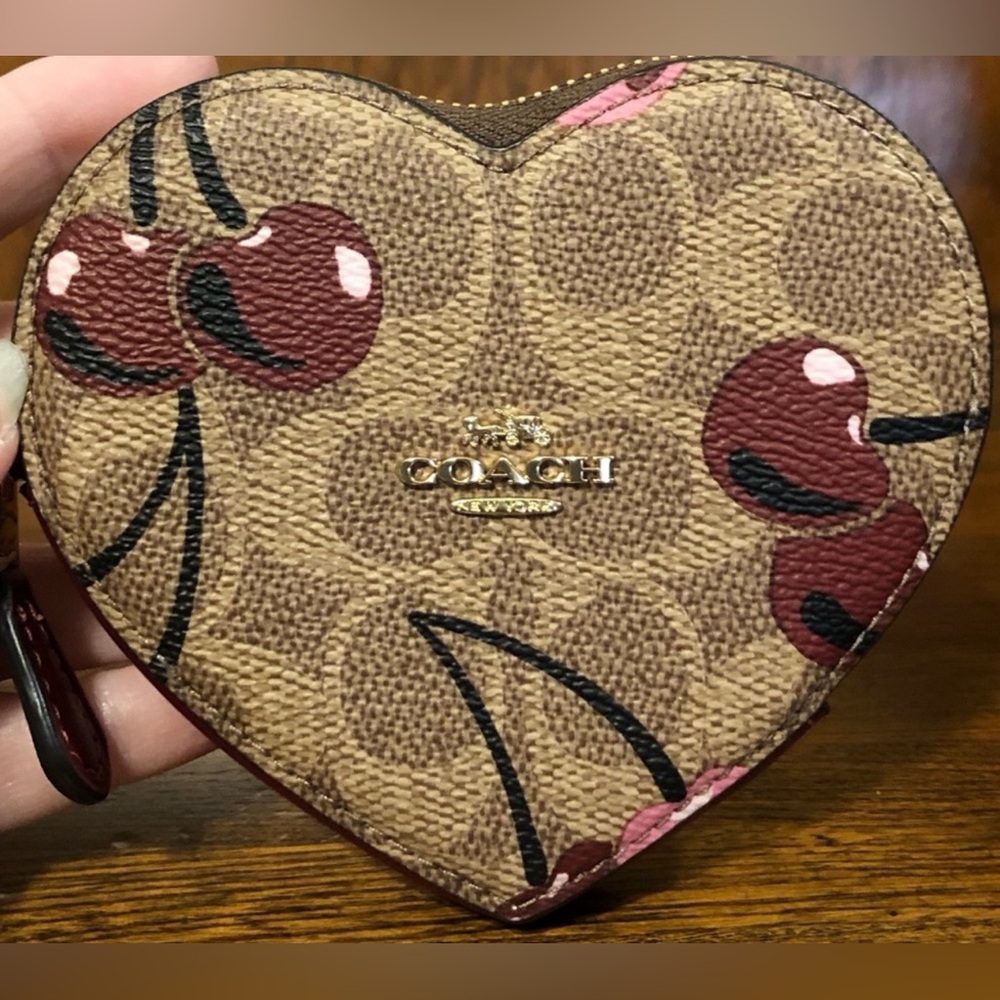Coach Heart-Shaped Cherry Print Coin Pouch